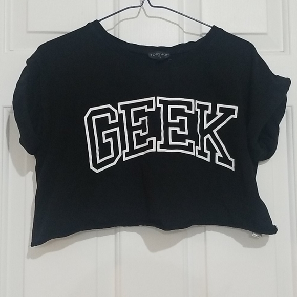 Topshop GEEK Cropped Rolled Sleeve Tshirt